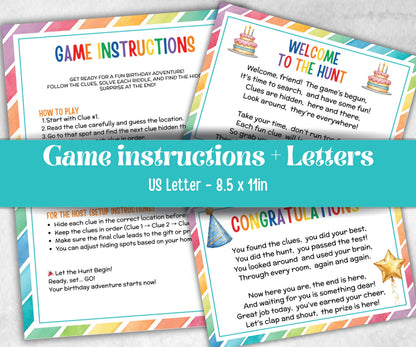 Birthday Indoor Scavenger Hunt for kids, Boy Girl Birthday, game for older kid, milestone birthday gift, tricky treasure hunt, 48 hunt Clues