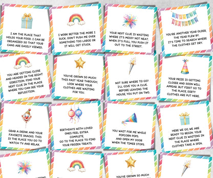 Birthday Indoor Scavenger Hunt for kids, Boy Girl Birthday, game for older kid, milestone birthday gift, tricky treasure hunt, 48 hunt Clues