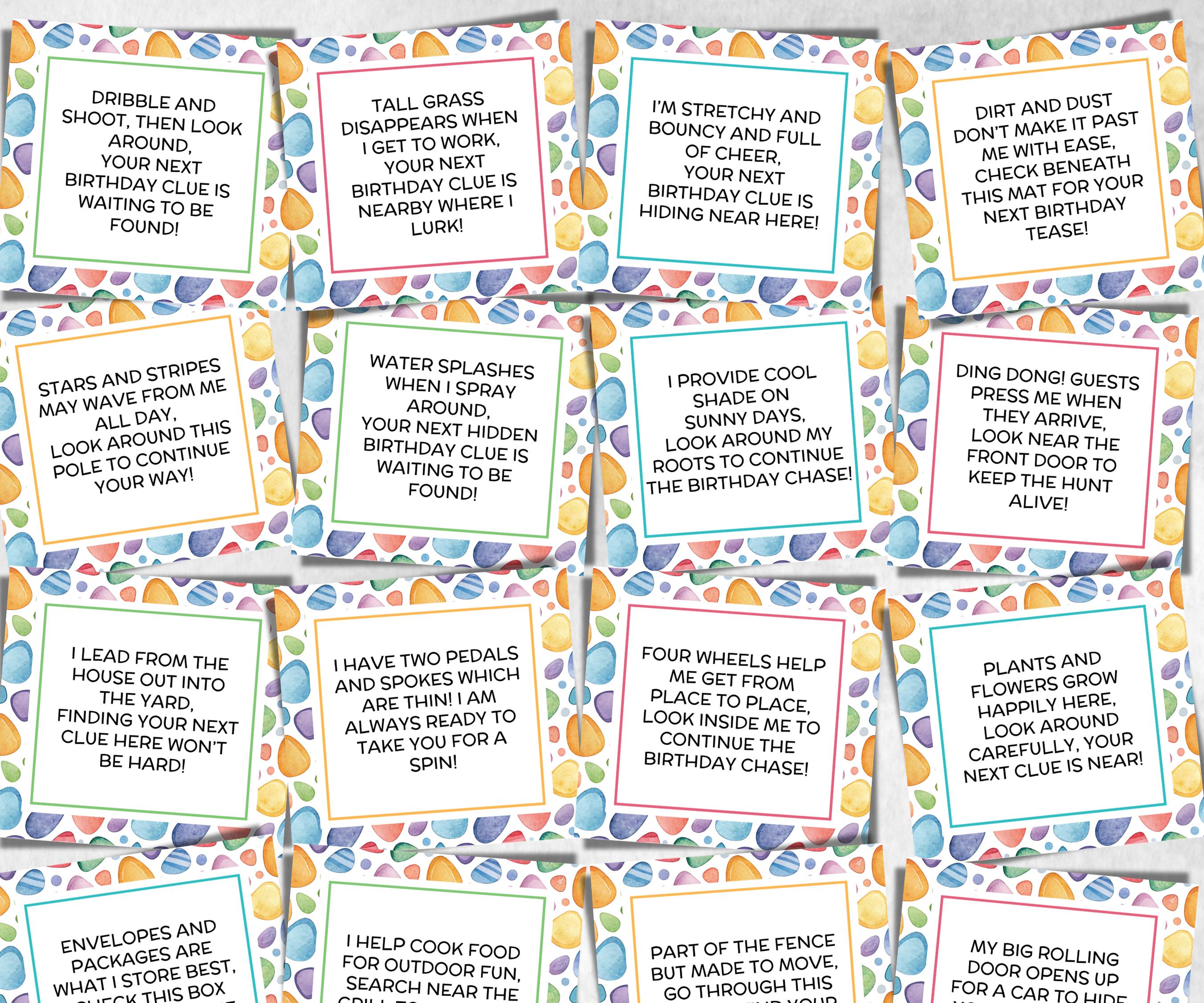 Teen Tween Outdoor Birthday Scavenger Hunt, Boy Girl Birthday, game for older kid, milestone birthday gift, tricky treasure hunt, 30 clues