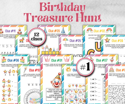Birthday Treasure Hunt for kids, Boy Girl Birthday, Indoor game for older kid, milestone birthday gift, tricky treasure hunt, 12 hunt Clues