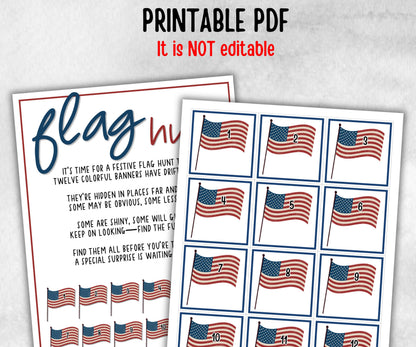 Patriotic Flag Hunt, Family Game Night, Summer Barbeque reunion, backyard hunt, 4th of july, Independence day, Flag day kids school activity