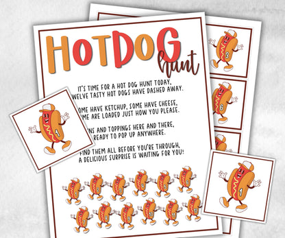Hot Dog Scavenger Hunt for kids, Barbeque reunion, backyard hunt, National Hot Dog Day, Fast Food, July 4th, theme birthday, grilling month