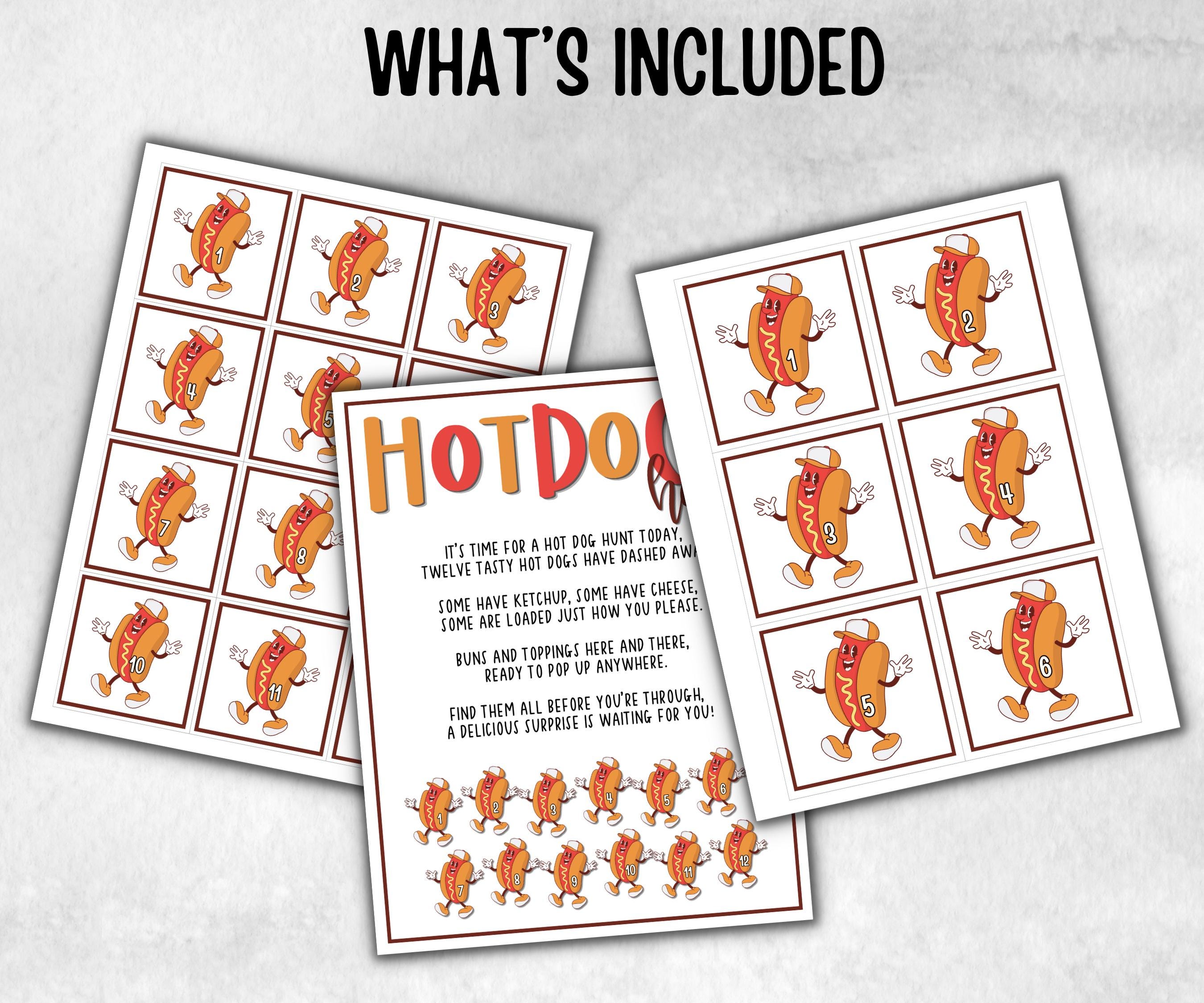 Hot Dog Scavenger Hunt for kids, Barbeque reunion, backyard hunt, National Hot Dog Day, Fast Food, July 4th, theme birthday, grilling month
