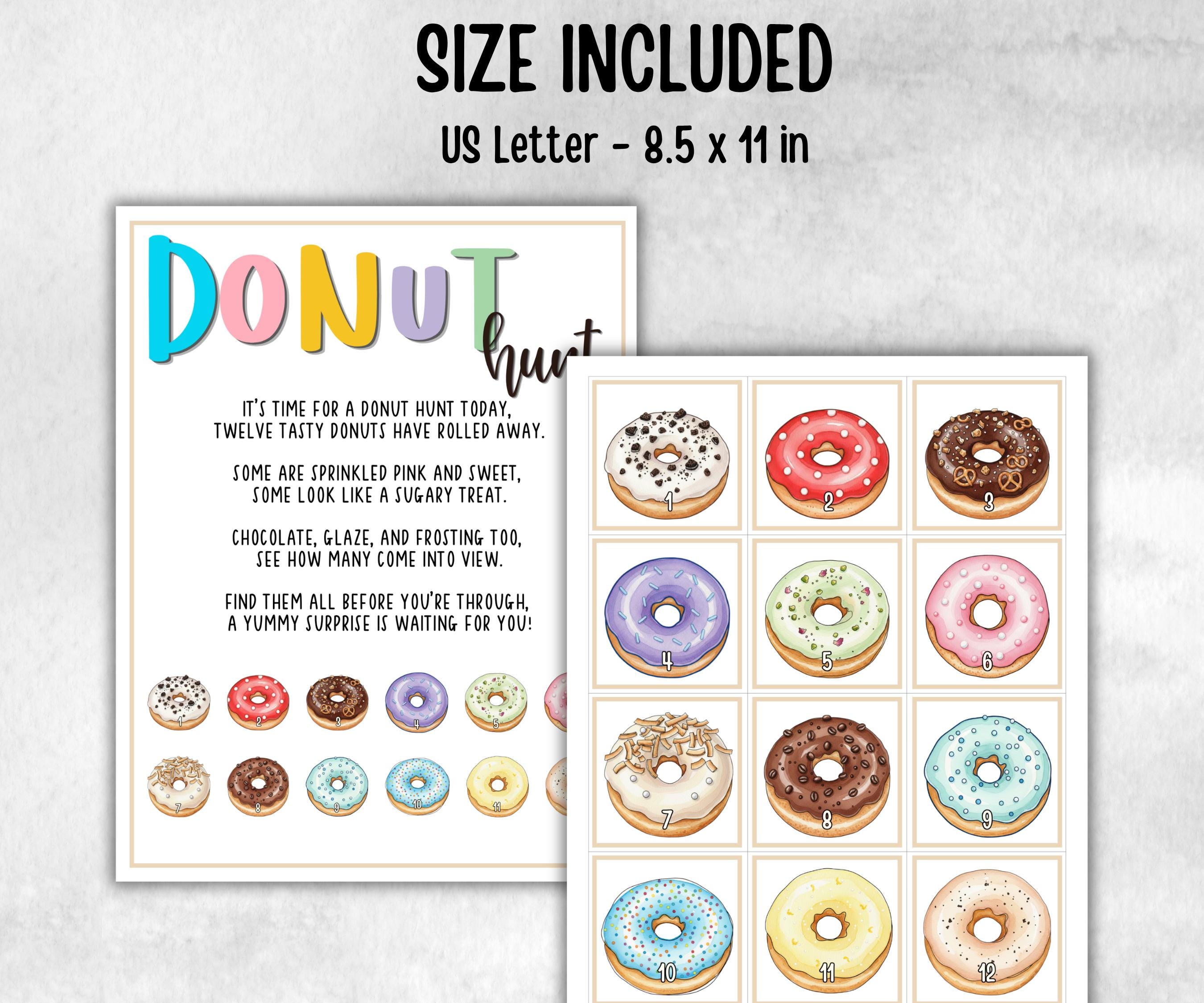 Donut Scavenger Hunt for kids, backyard hunt, Sweet and treats, themed birthday, tea party, spring yard games, garden party icebreaker ideas
