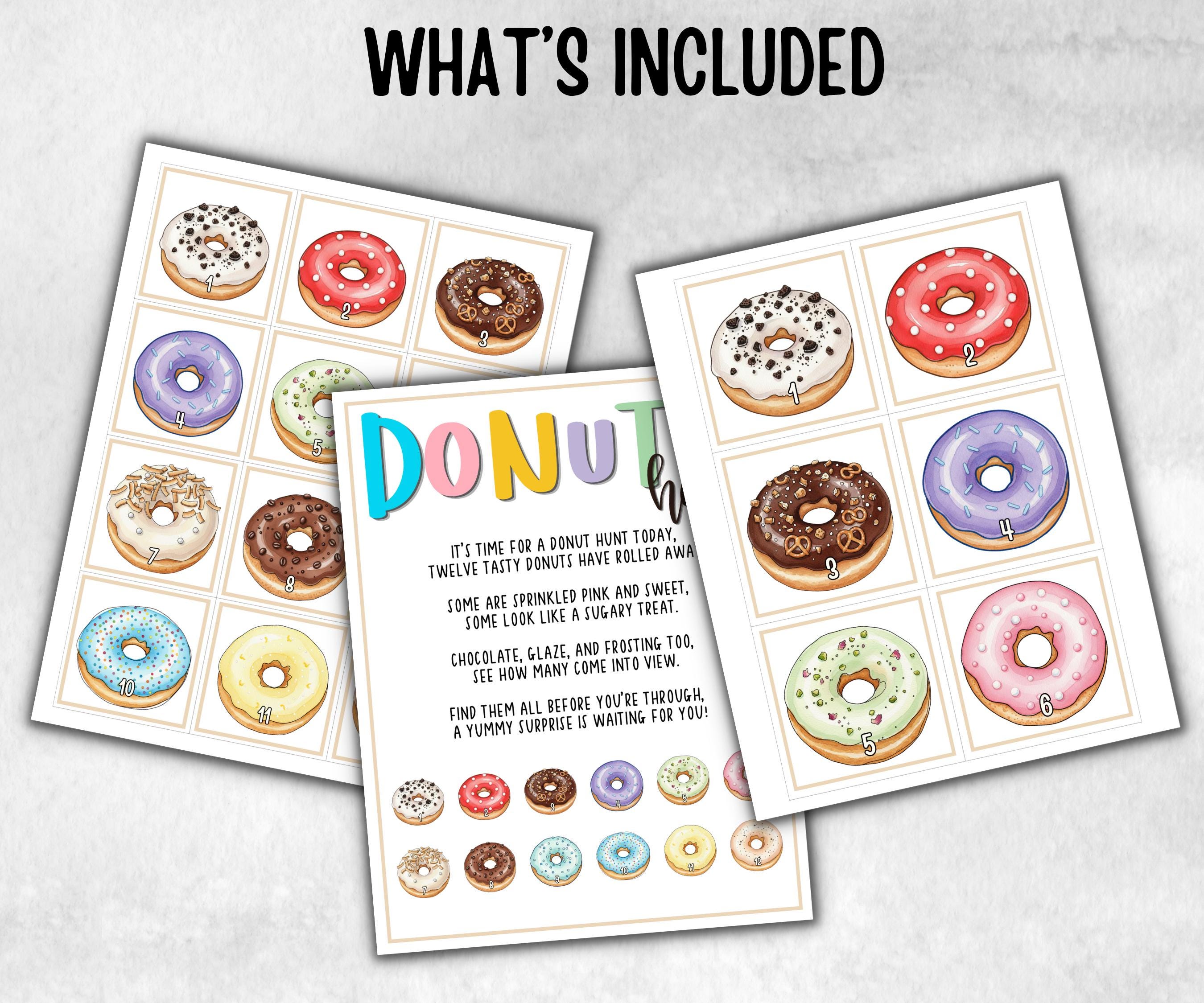 Donut Scavenger Hunt for kids, backyard hunt, Sweet and treats, themed birthday, tea party, spring yard games, garden party icebreaker ideas