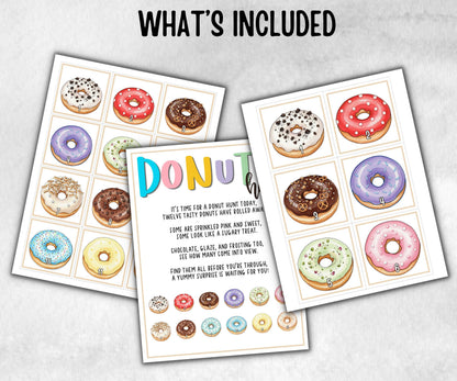 Donut Scavenger Hunt for kids, backyard hunt, Sweet and treats, themed birthday, tea party, spring yard games, garden party icebreaker ideas