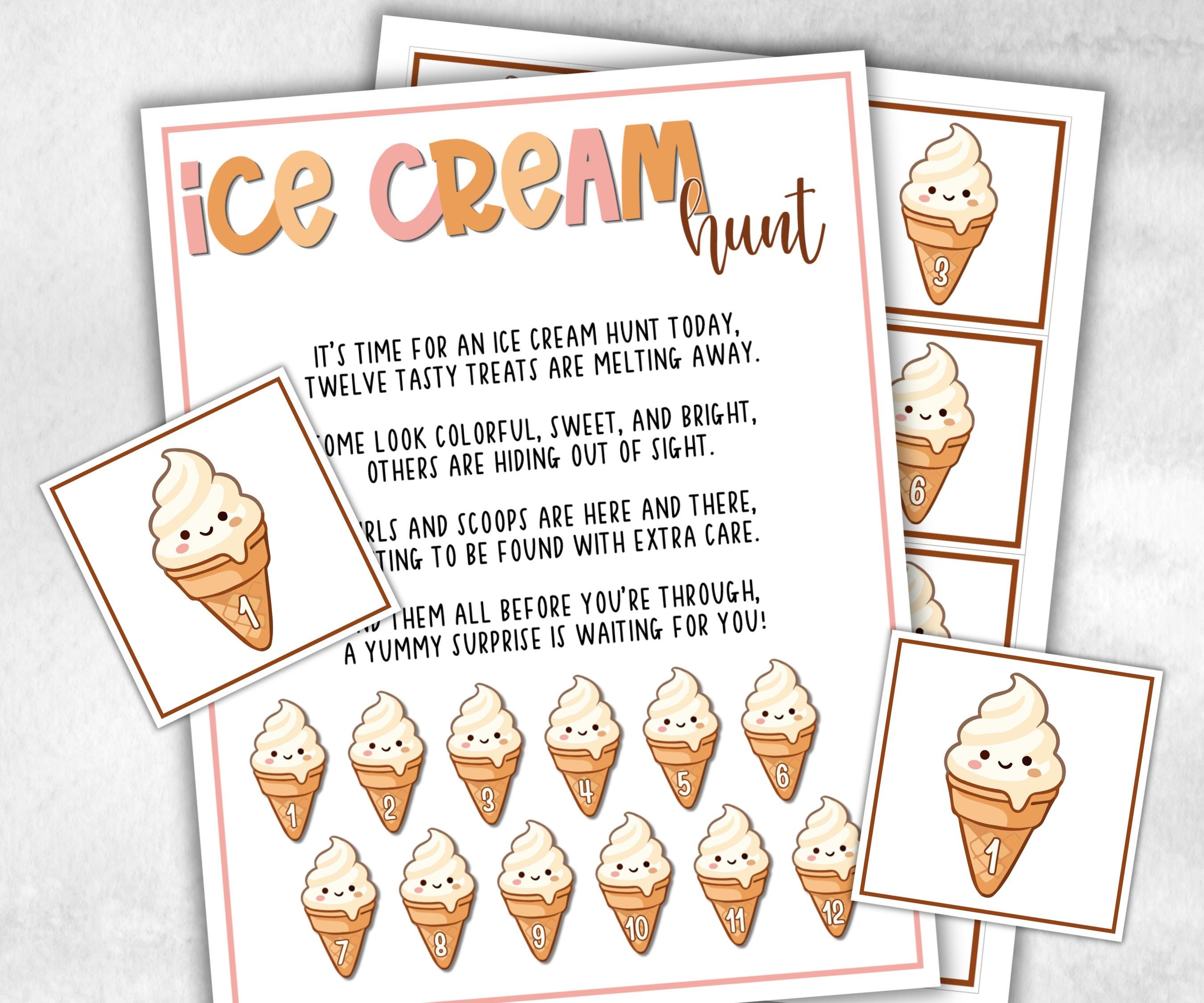 Ice Cream Scavenger Hunt for kids, backyard hunt, Sweet and treats, themed birthday, tea party, spring yard games, garden party icebreaker