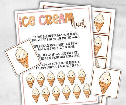 Ice Cream Scavenger Hunt for kids, backyard hunt, Sweet and treats, themed birthday, tea party, spring yard games, garden party icebreaker