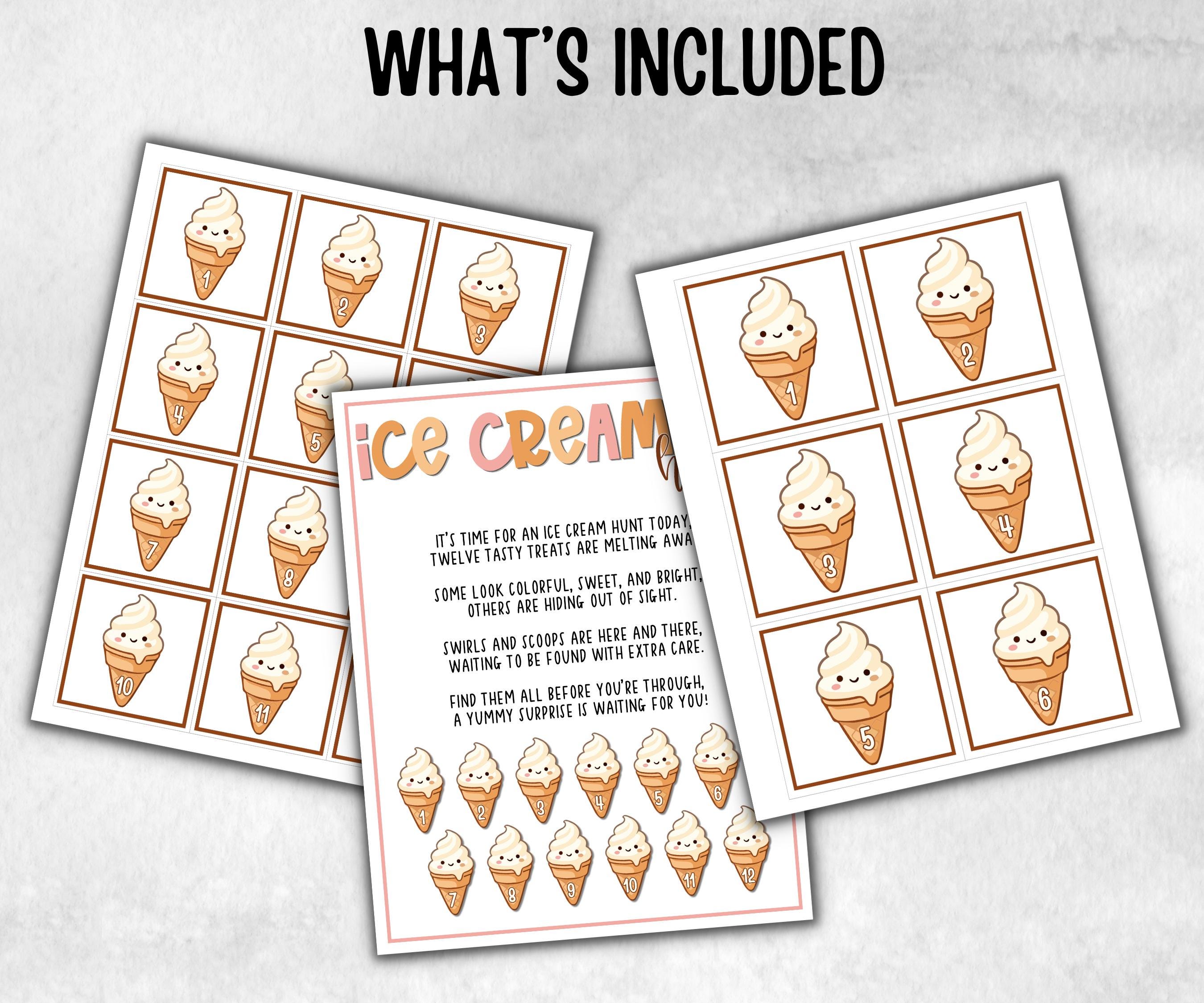 Ice Cream Scavenger Hunt for kids, backyard hunt, Sweet and treats, themed birthday, tea party, spring yard games, garden party icebreaker