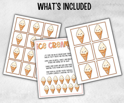 Ice Cream Scavenger Hunt for kids, backyard hunt, Sweet and treats, themed birthday, tea party, spring yard games, garden party icebreaker