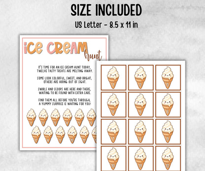 Ice Cream Scavenger Hunt for kids, backyard hunt, Sweet and treats, themed birthday, tea party, spring yard games, garden party icebreaker