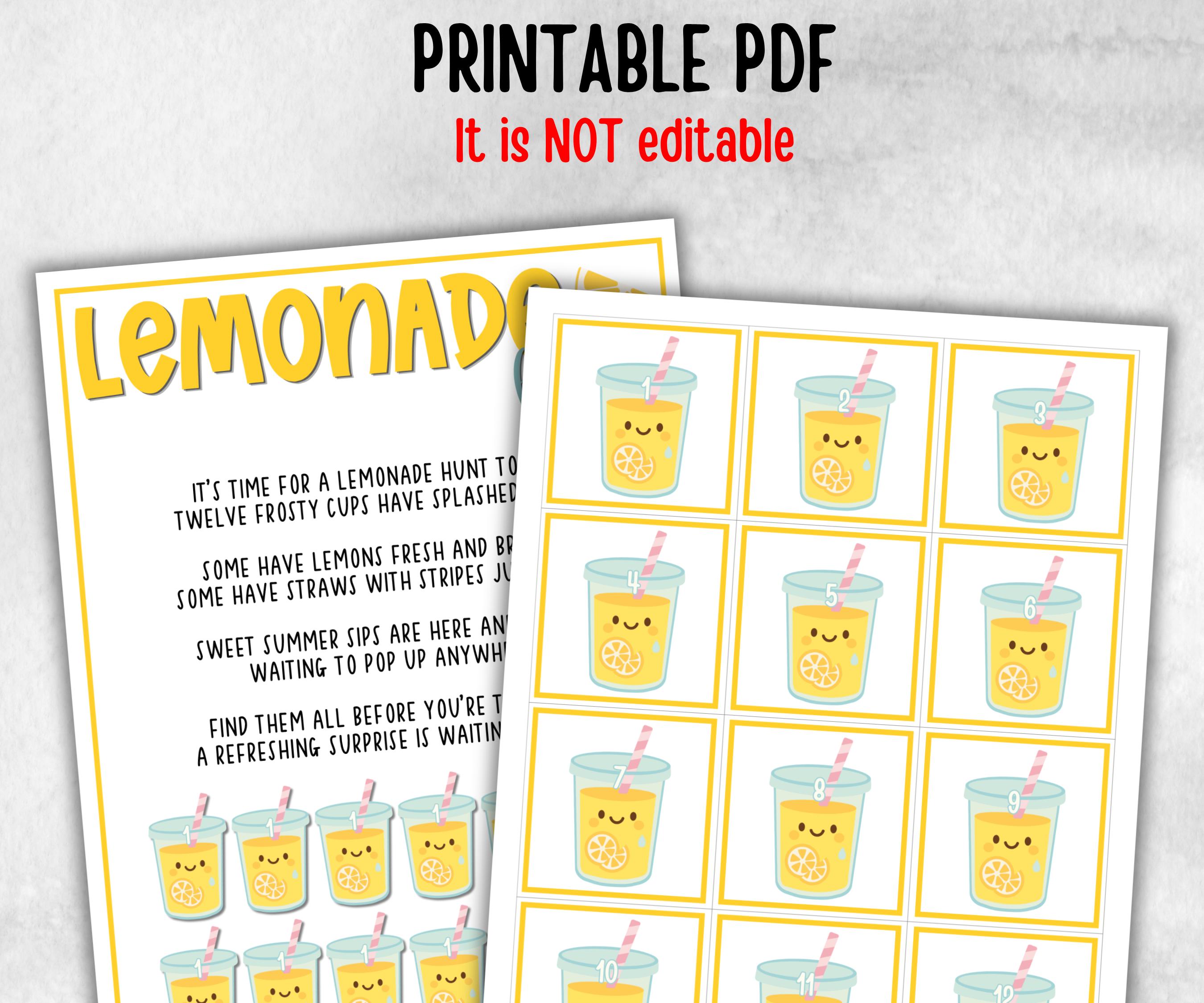 Lemonade Scavenger Hunt for kids, backyard hunt, Fruits themed shower, birthday, tea party, spring yard games, garden party icebreaker idea