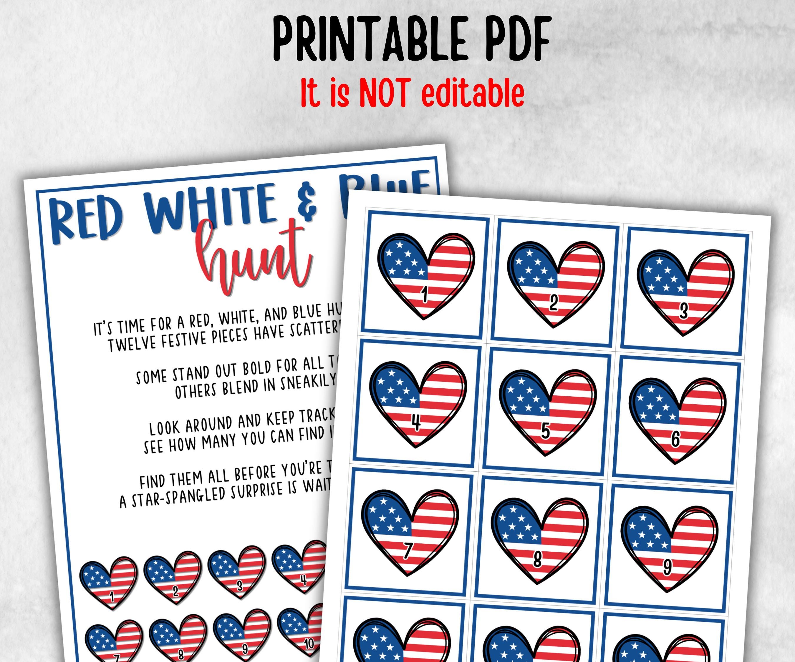 Red White and Blue Hunt for kids, Summer Barbeque reunion, backyard yard hunt, 4th of july, Independence day, school game, Stars Stripes