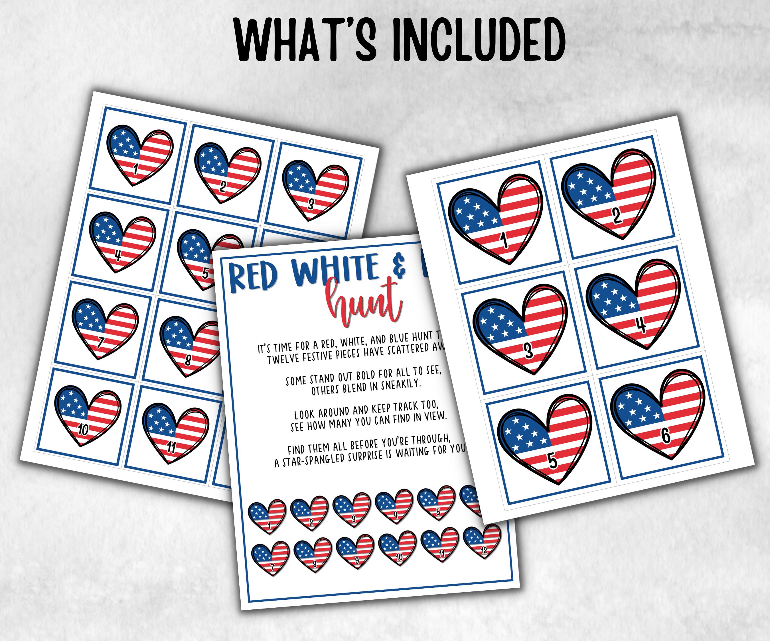 Red White and Blue Hunt for kids, Summer Barbeque reunion, backyard yard hunt, 4th of july, Independence day, school game, Stars Stripes