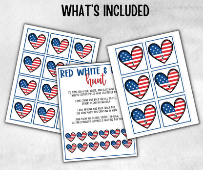 Red White and Blue Hunt for kids, Summer Barbeque reunion, backyard yard hunt, 4th of july, Independence day, school game, Stars Stripes