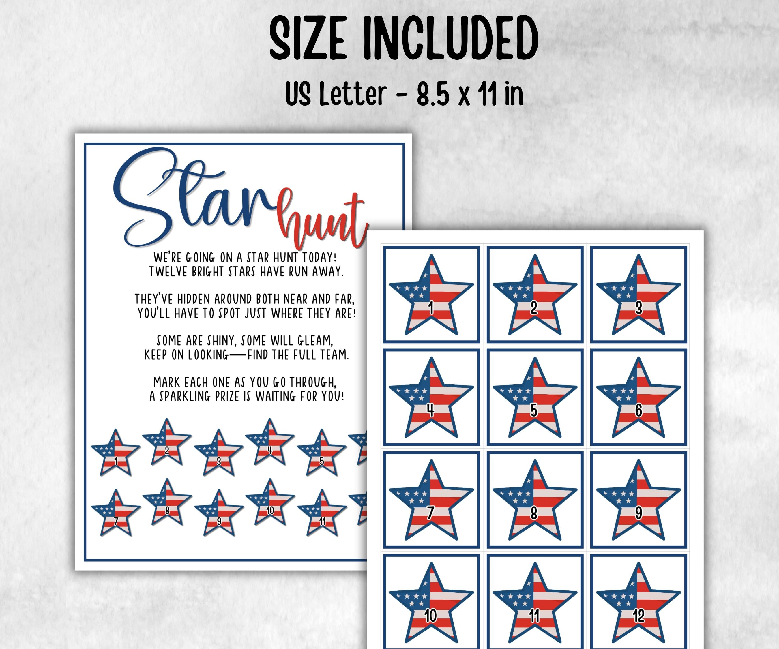 Independence Day Star Hunt for kids, Summer Barbeque reunion, backyard yard hunt, 4th of july, school patriotic game, Stars Stripes school