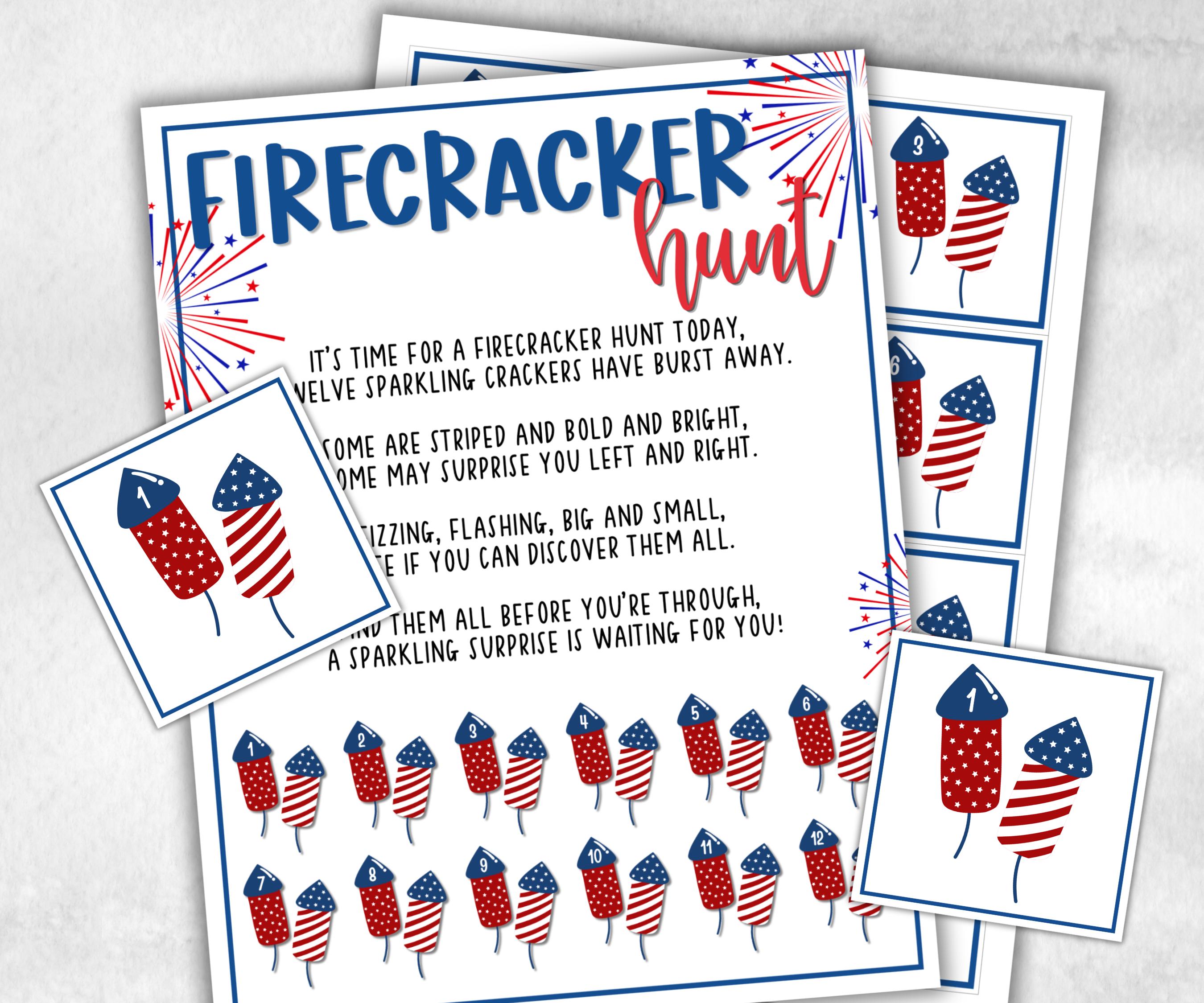 4th of July Firecracker Hunt for kids, Summer Barbeque reunion, backyard yard hunt, Independence day, patriotic school game, Stars Stripes