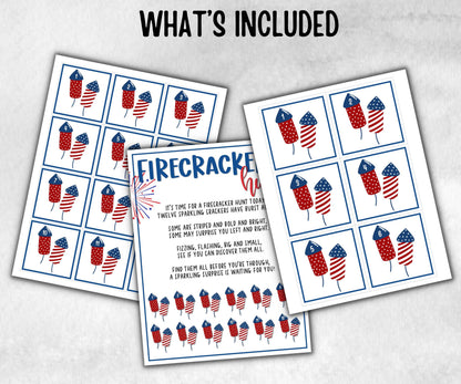 4th of July Firecracker Hunt for kids, Summer Barbeque reunion, backyard yard hunt, Independence day, patriotic school game, Stars Stripes