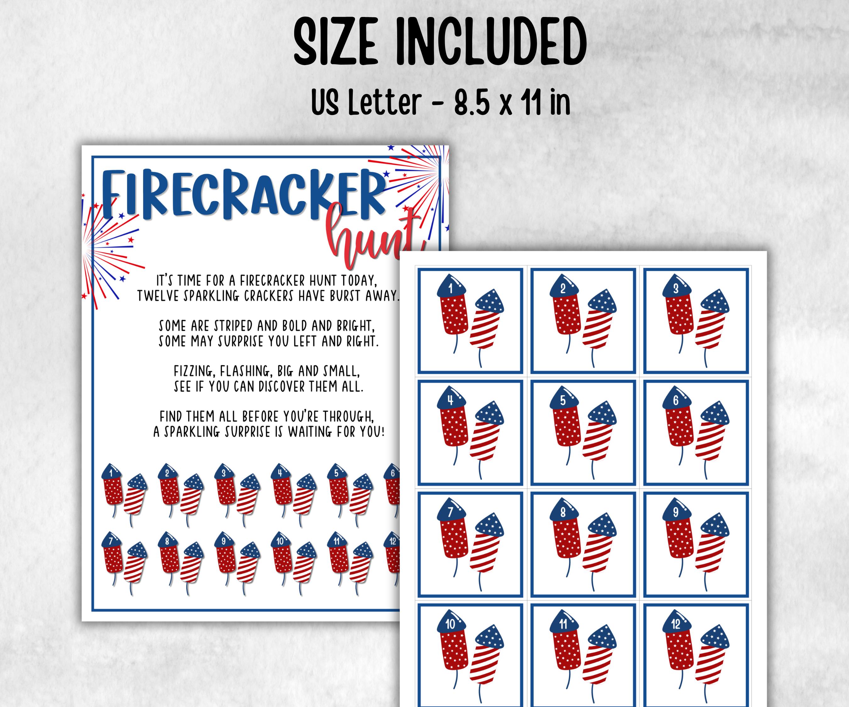 4th of July Firecracker Hunt for kids, Summer Barbeque reunion, backyard yard hunt, Independence day, patriotic school game, Stars Stripes