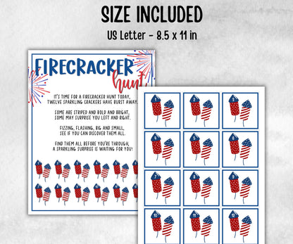 4th of July Firecracker Hunt for kids, Summer Barbeque reunion, backyard yard hunt, Independence day, patriotic school game, Stars Stripes
