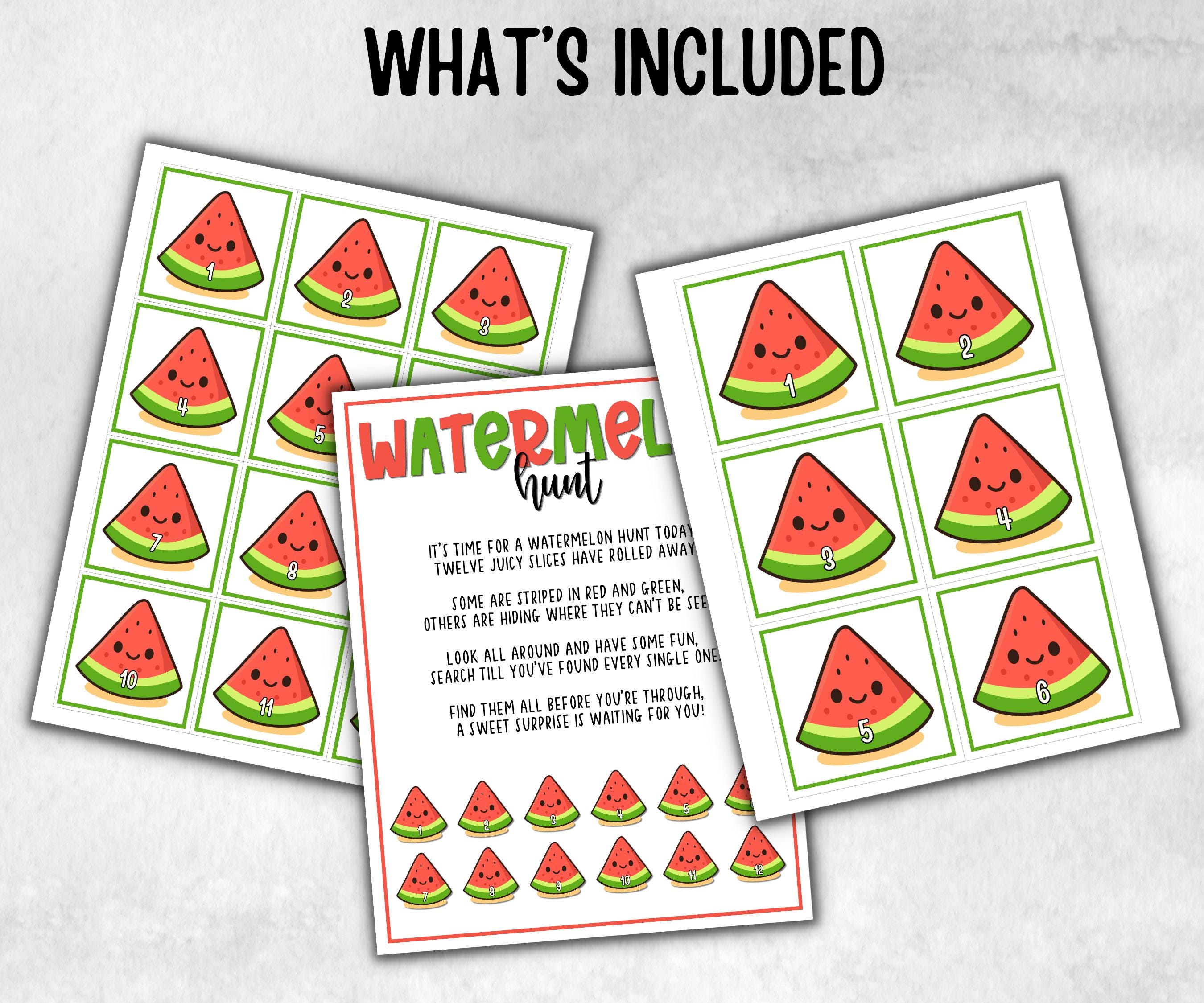 Watermelon Scavenger Hunt for kids, backyard hunt, Fruits themed shower, kids birthday, tea party, spring yard game, garden party icebreaker