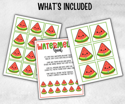 Watermelon Scavenger Hunt for kids, backyard hunt, Fruits themed shower, kids birthday, tea party, spring yard game, garden party icebreaker
