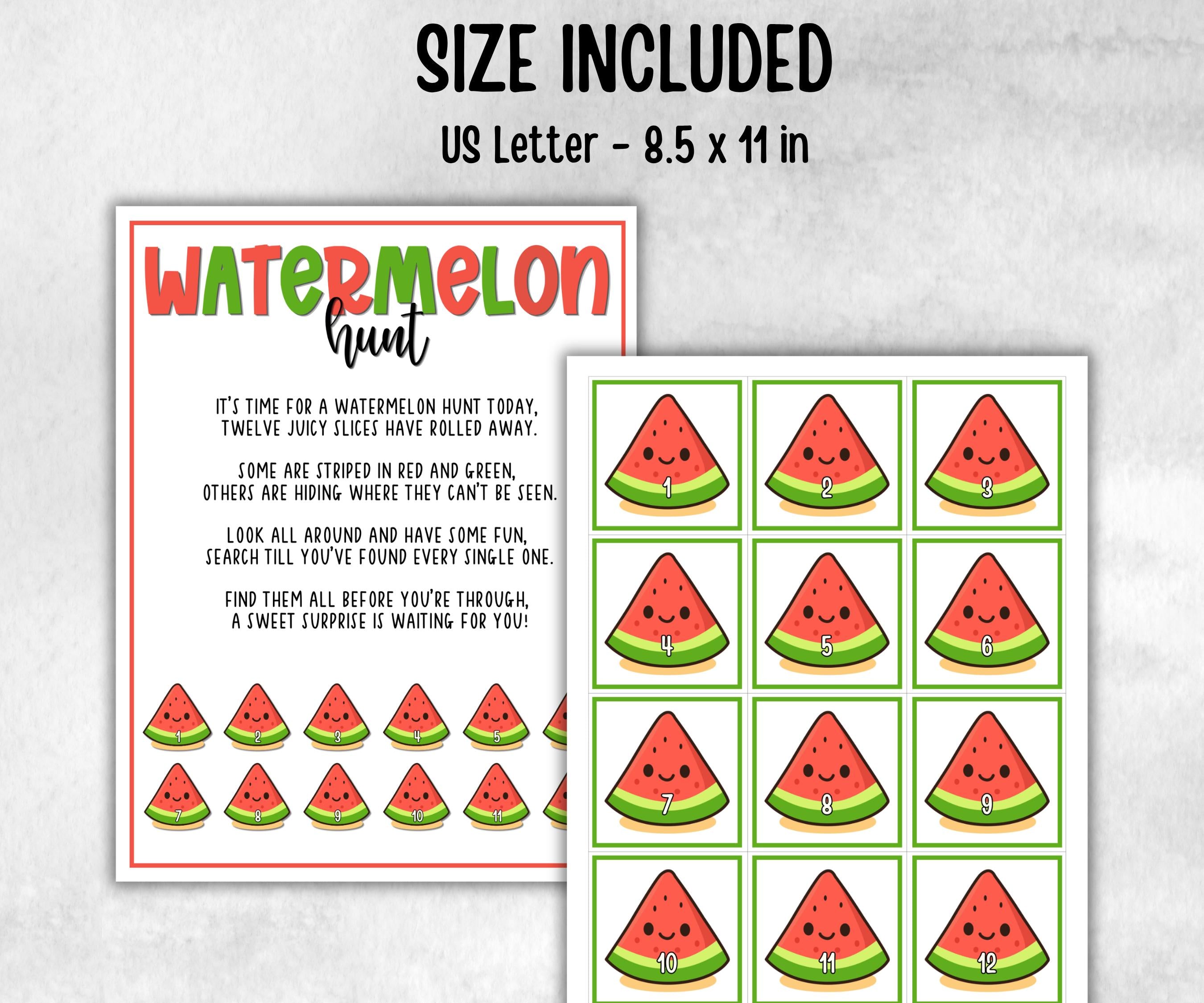 Watermelon Scavenger Hunt for kids, backyard hunt, Fruits themed shower, kids birthday, tea party, spring yard game, garden party icebreaker