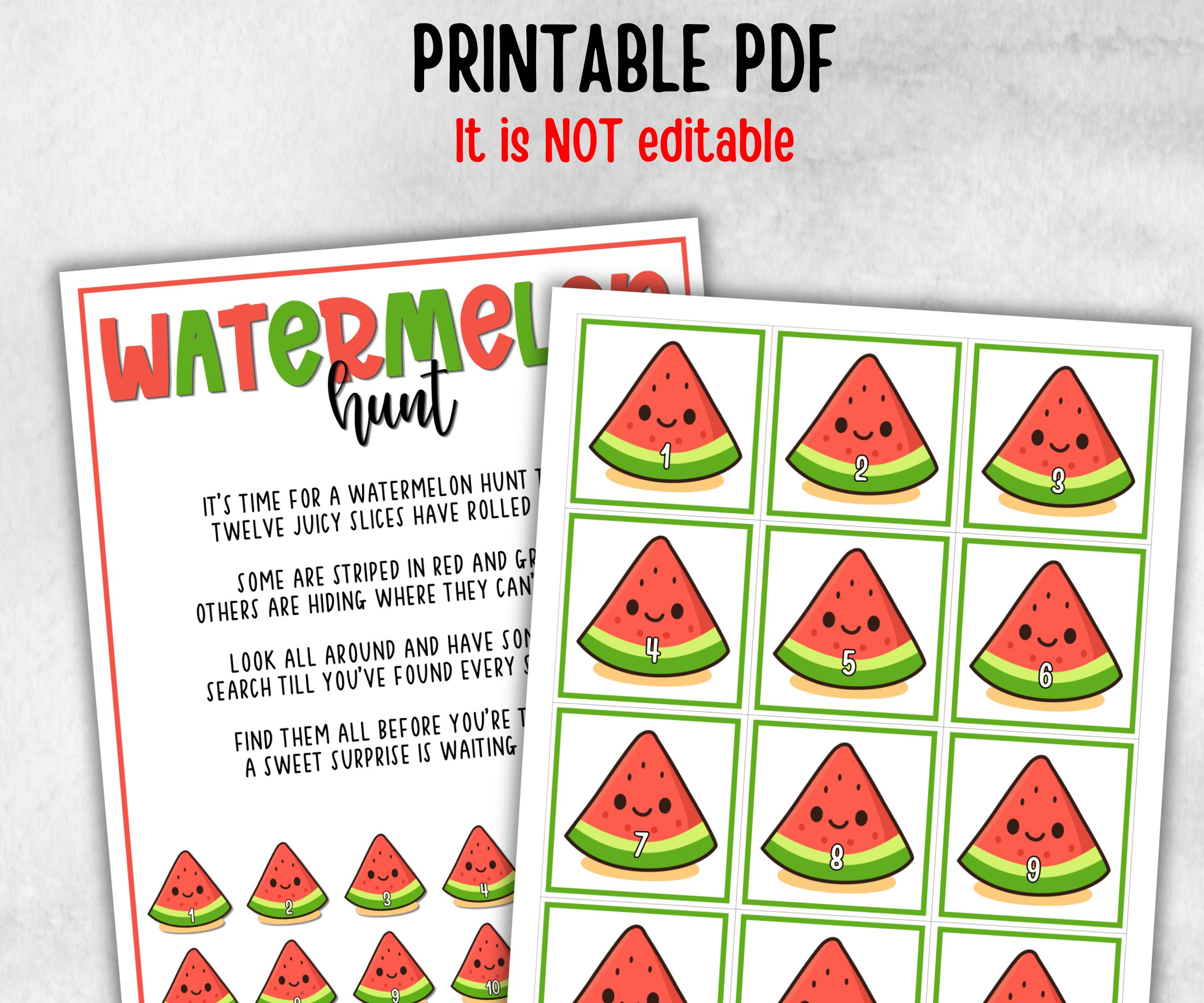 Watermelon Scavenger Hunt for kids, backyard hunt, Fruits themed shower, kids birthday, tea party, spring yard game, garden party icebreaker