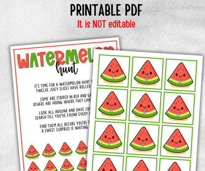 Watermelon Scavenger Hunt for kids, backyard hunt, Fruits themed shower, kids birthday, tea party, spring yard game, garden party icebreaker