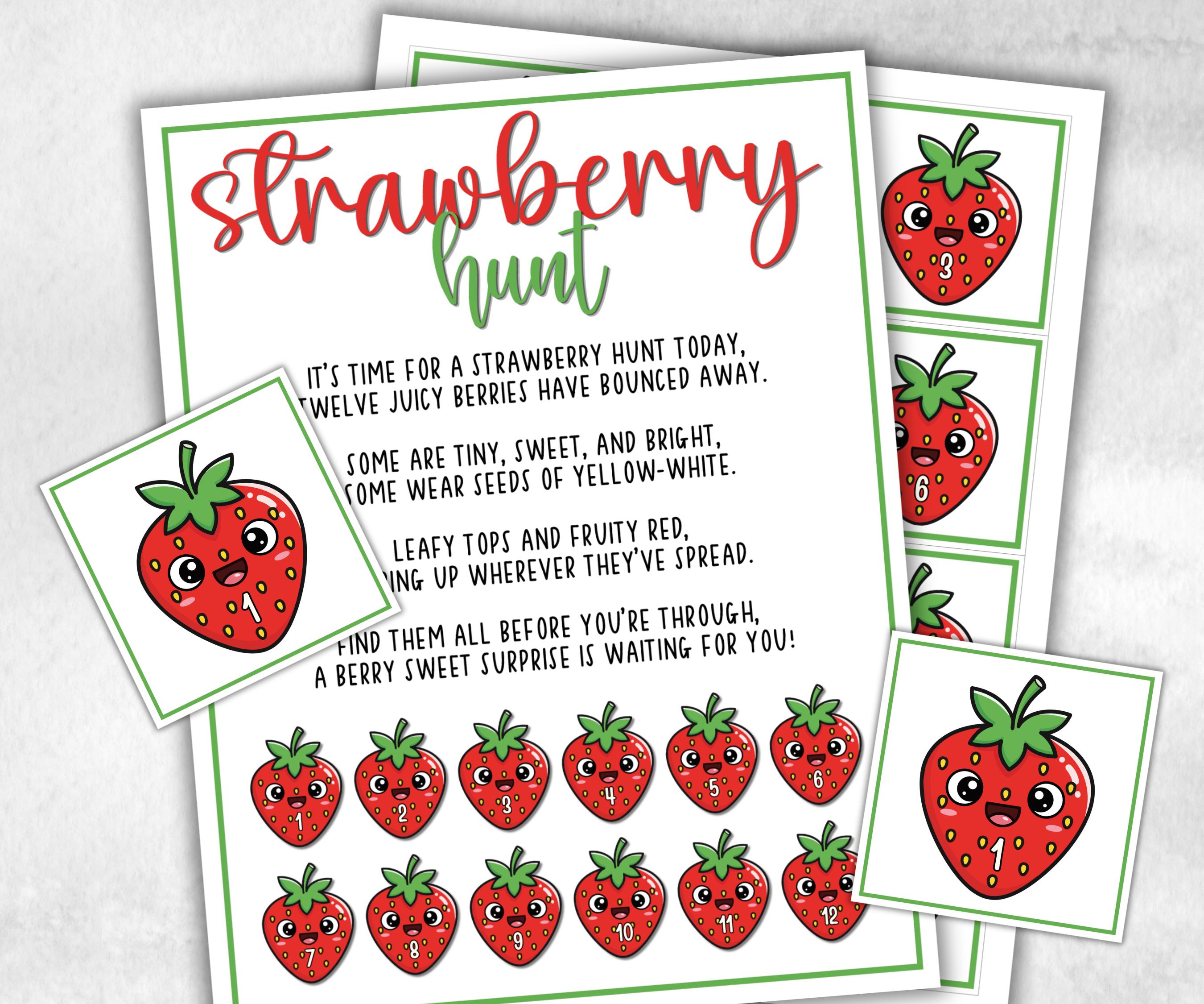 Strawberry Scavenger Hunt for kids, backyard hunt, Fruits themed shower, kids birthday, tea party, spring yard, garden party icebreaker idea