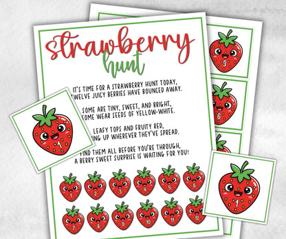 Strawberry Scavenger Hunt for kids, backyard hunt, Fruits themed shower, kids birthday, tea party, spring yard, garden party icebreaker idea