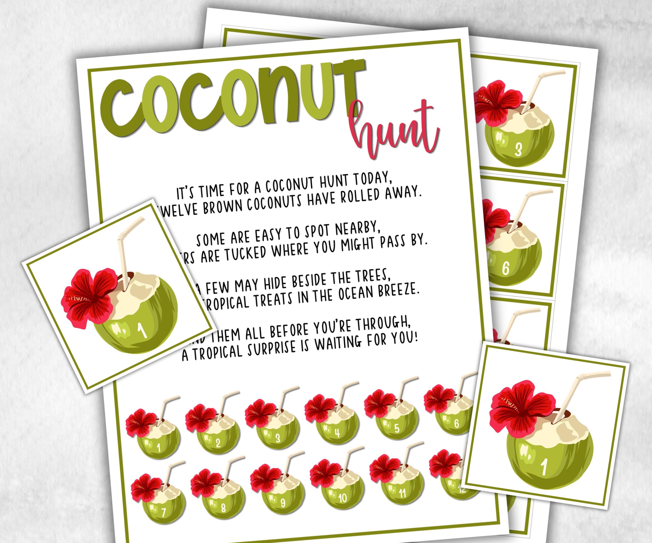 Coconut Scavenger Hunt for Kids, Hawaiian Theme party, Tropical Beach game, Fruits themed kids birthday, party icebreaker idea, Luau party