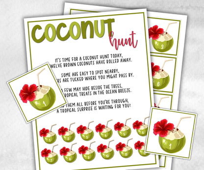 Coconut Scavenger Hunt for Kids, Hawaiian Theme party, Tropical Beach game, Fruits themed kids birthday, party icebreaker idea, Luau party