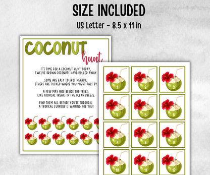 Coconut Scavenger Hunt for Kids, Hawaiian Theme party, Tropical Beach game, Fruits themed kids birthday, party icebreaker idea, Luau party