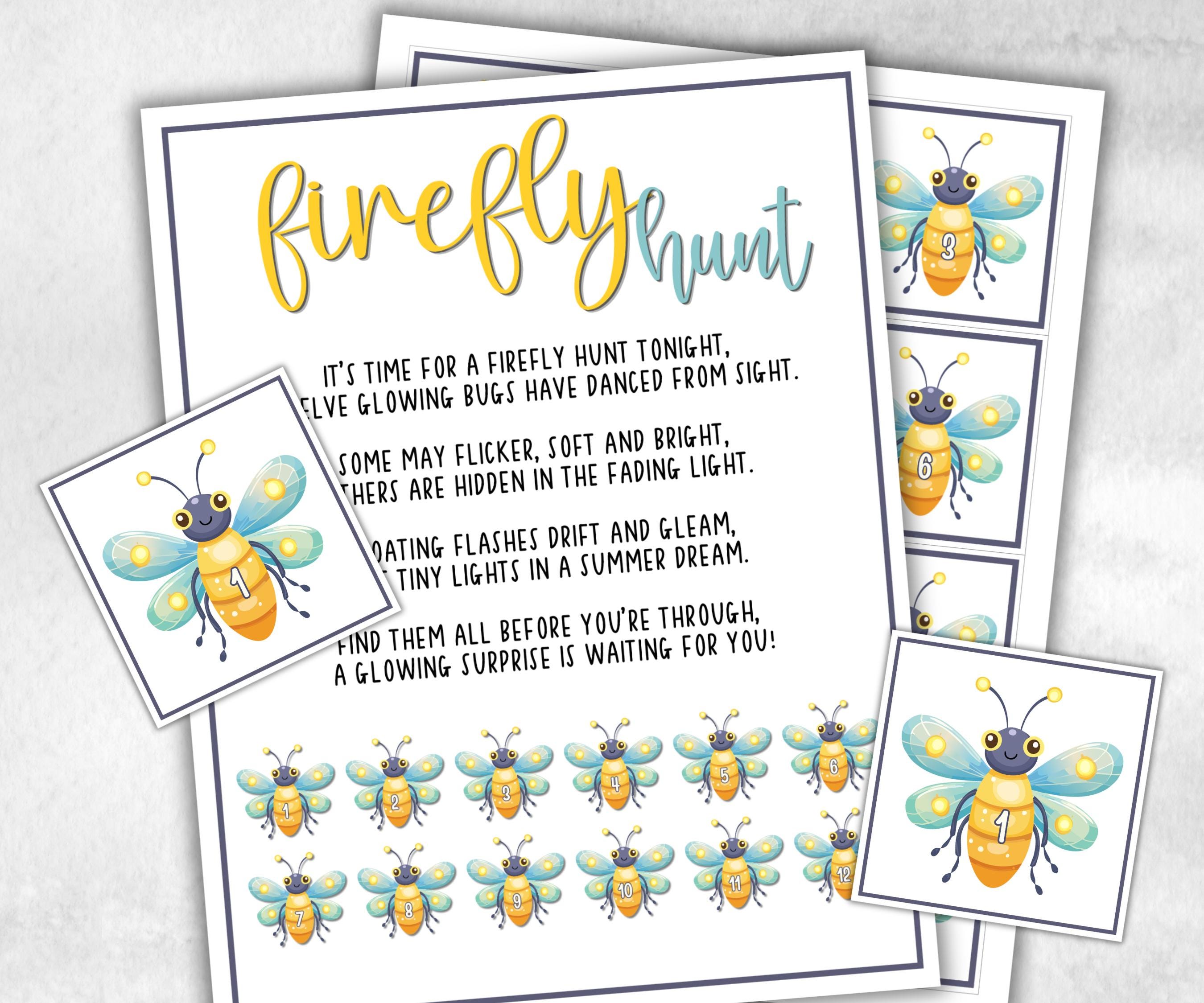Firefly Scavenger Hunt for kids, backyard hunt, themed birthday, tea party game, spring yard games, garden party icebreaker idea, beach game
