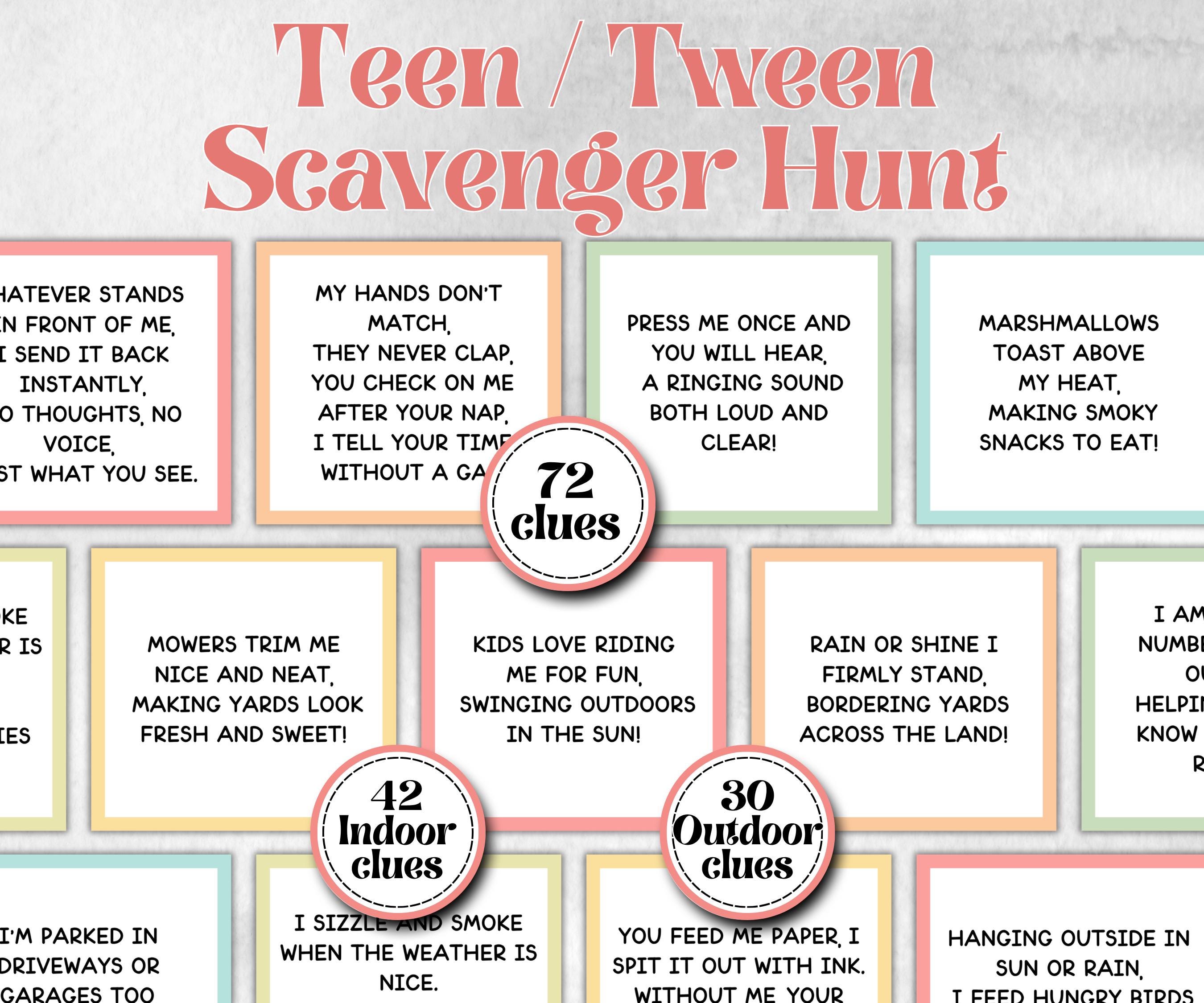 Teen Tween Indoor Outdoor Birthday Scavenger Hunt, Boy Girl Birthday, game for older kid, milestone birthday gift, tricky treasure hunt