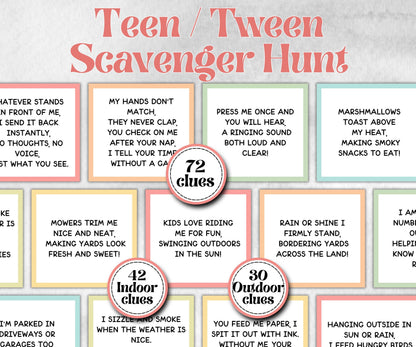 Teen Tween Indoor Outdoor Birthday Scavenger Hunt, Boy Girl Birthday, game for older kid, milestone birthday gift, tricky treasure hunt