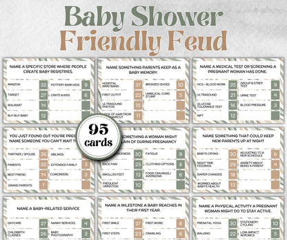 Green Baby Shower Friendly Feud, Funny Family game, Girl Boy Shower, expecting mom gift, minimalist mother to be quiz, team guess challenge