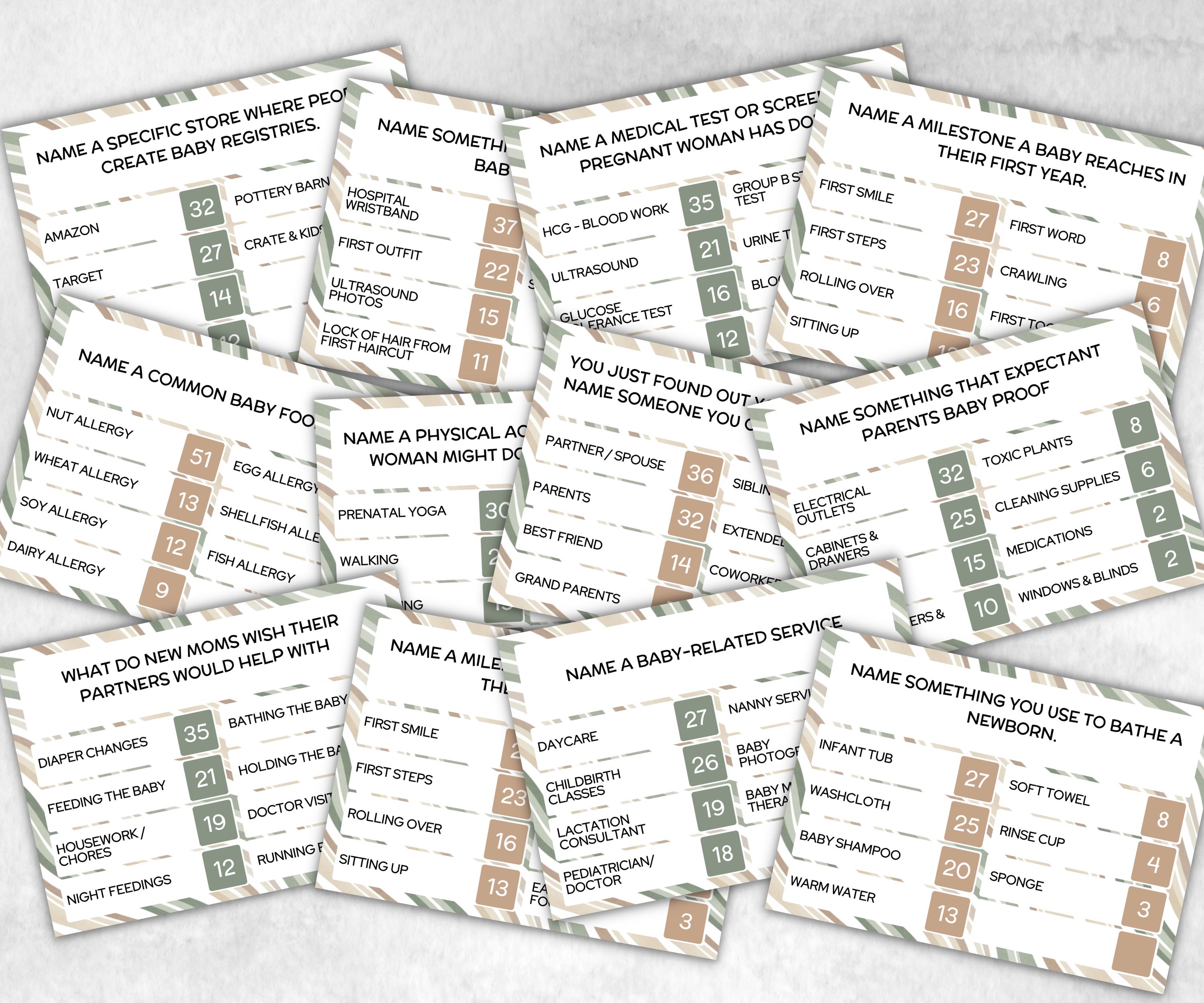 Green Baby Shower Friendly Feud, Funny Family game, Girl Boy Shower, expecting mom gift, minimalist mother to be quiz, team guess challenge