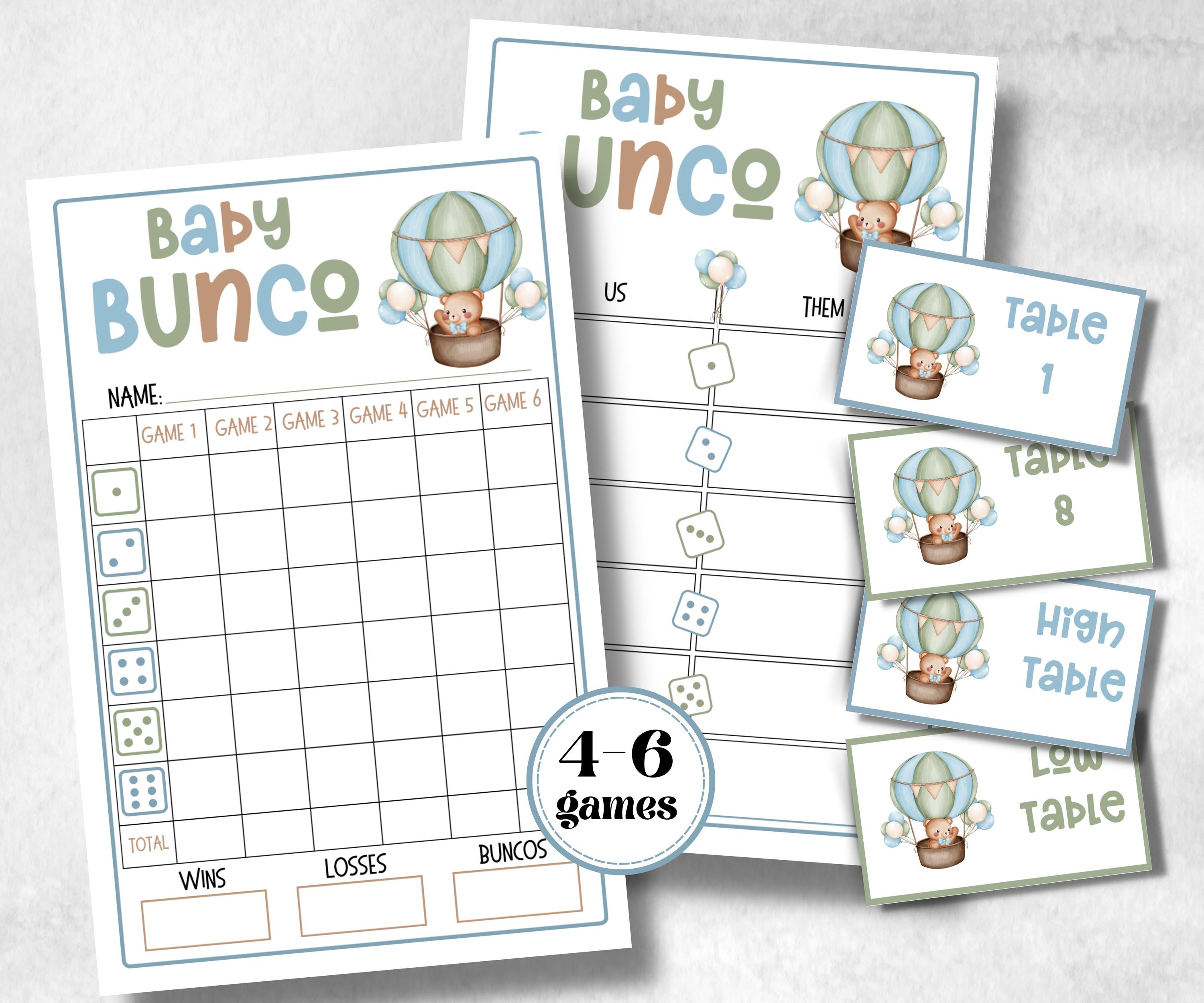 Green Baby Bear Bunco, funny Girl Boy dice, Score Sheet, Ghost player, Tally Sheets, minimalist mother to be quiz, team group challenge