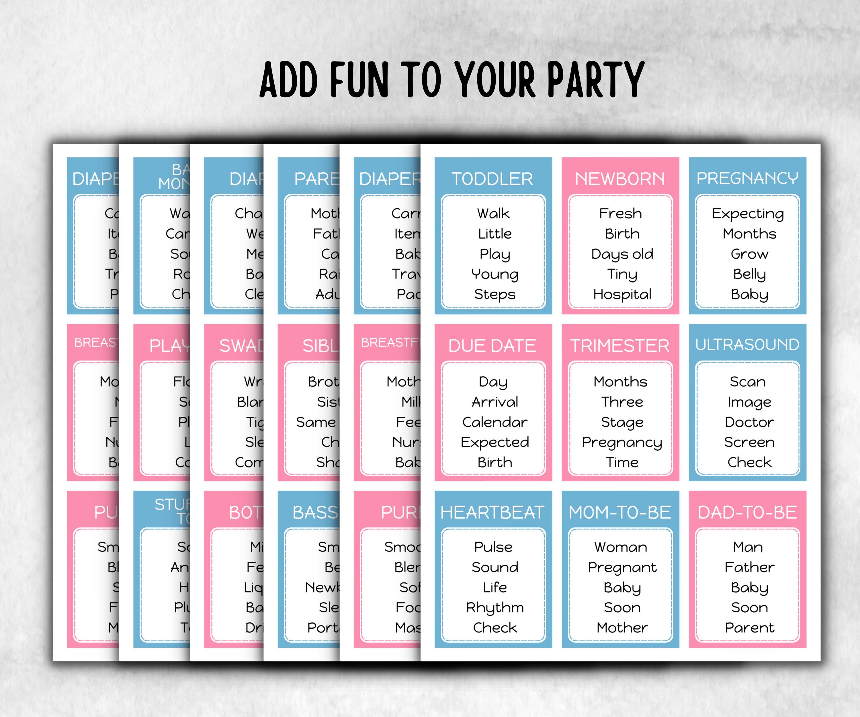 Gender Reveal Forbidden Word, Pastel Shower, don't say it, Coed printable Pregnancy Game, Girl Boy Funny Shower, expecting mom dad quiz gift