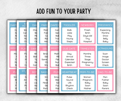 Gender Reveal Forbidden Word, Pastel Shower, don't say it, Coed printable Pregnancy Game, Girl Boy Funny Shower, expecting mom dad quiz gift