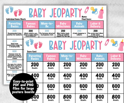 Gender Reveal Jeoparty, Pastel Shower, don't say it, Coed printable Pregnancy Game, Girl Boy Funny Shower, expecting mom dad quiz gift pink