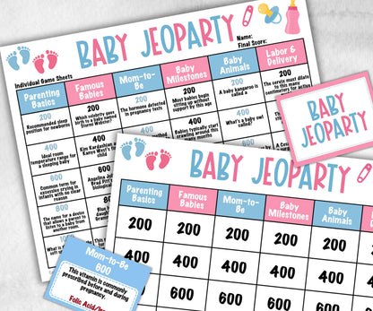 Gender Reveal Jeoparty, Pastel Shower, don't say it, Coed printable Pregnancy Game, Girl Boy Funny Shower, expecting mom dad quiz gift pink
