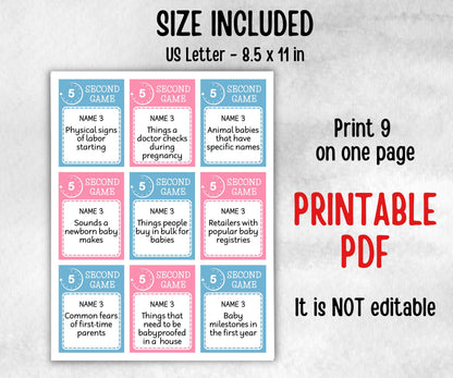 Gender Reveal 5 second game, Pastel Shower, Coed printable Pregnancy Game, Girl Boy Funny Shower, expecting mom dad quiz gift, five seconds