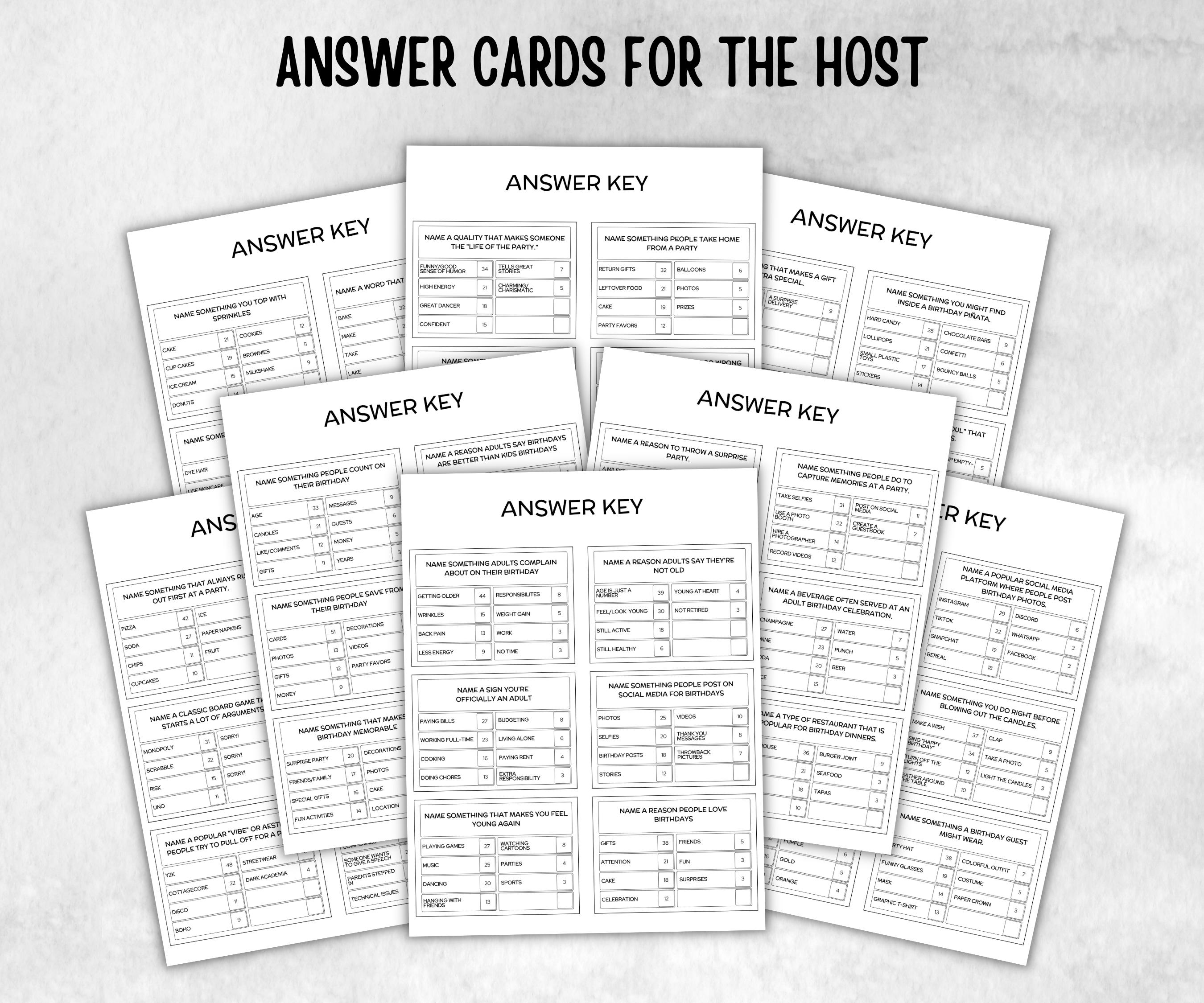 Birthday Friendly Feud Game, for kids and adults, Boy Girl Birthday, milestone birthday, funny party activity, teen tween icebreaker trivia