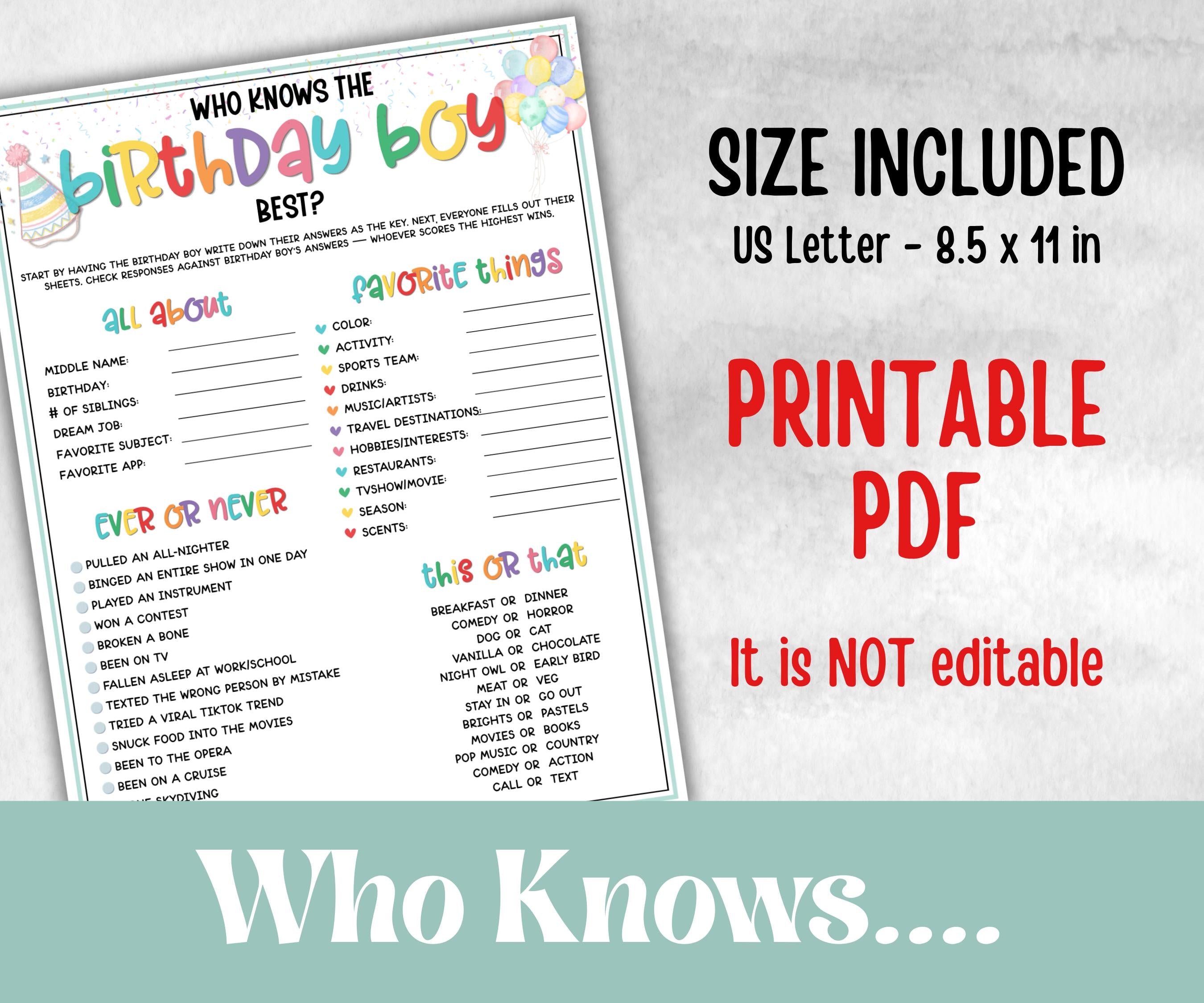 Who Knows The Birthday Boy Best, preteen at home game, Kids Party activity, large group activity, themed birthday, All about me birthday fun