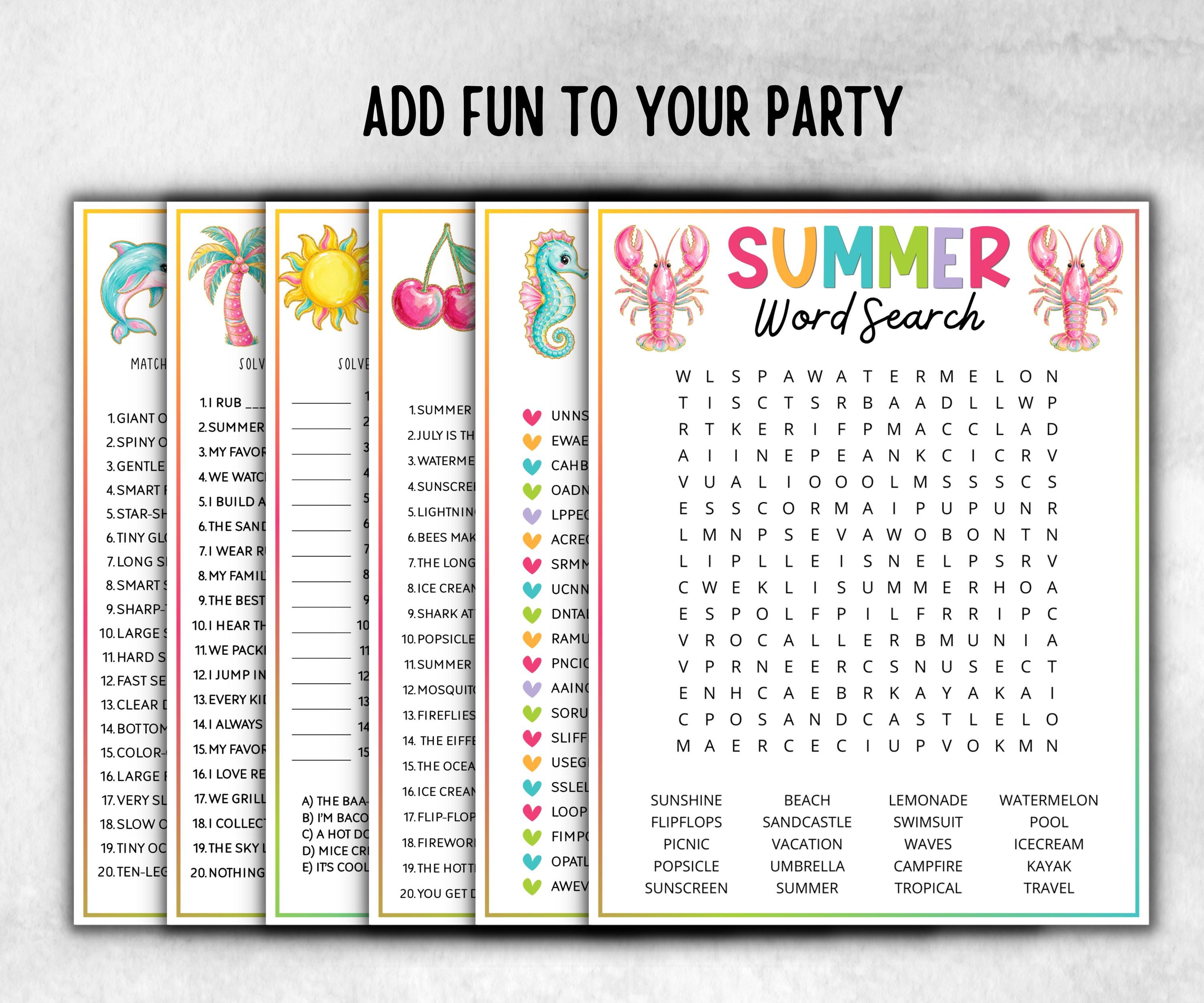 Summer Games Bundle, Family Game Night, Ice breaker, beach party, breakfast, Road Trips, pool party BBQ, Would you rather, kids teens tweens