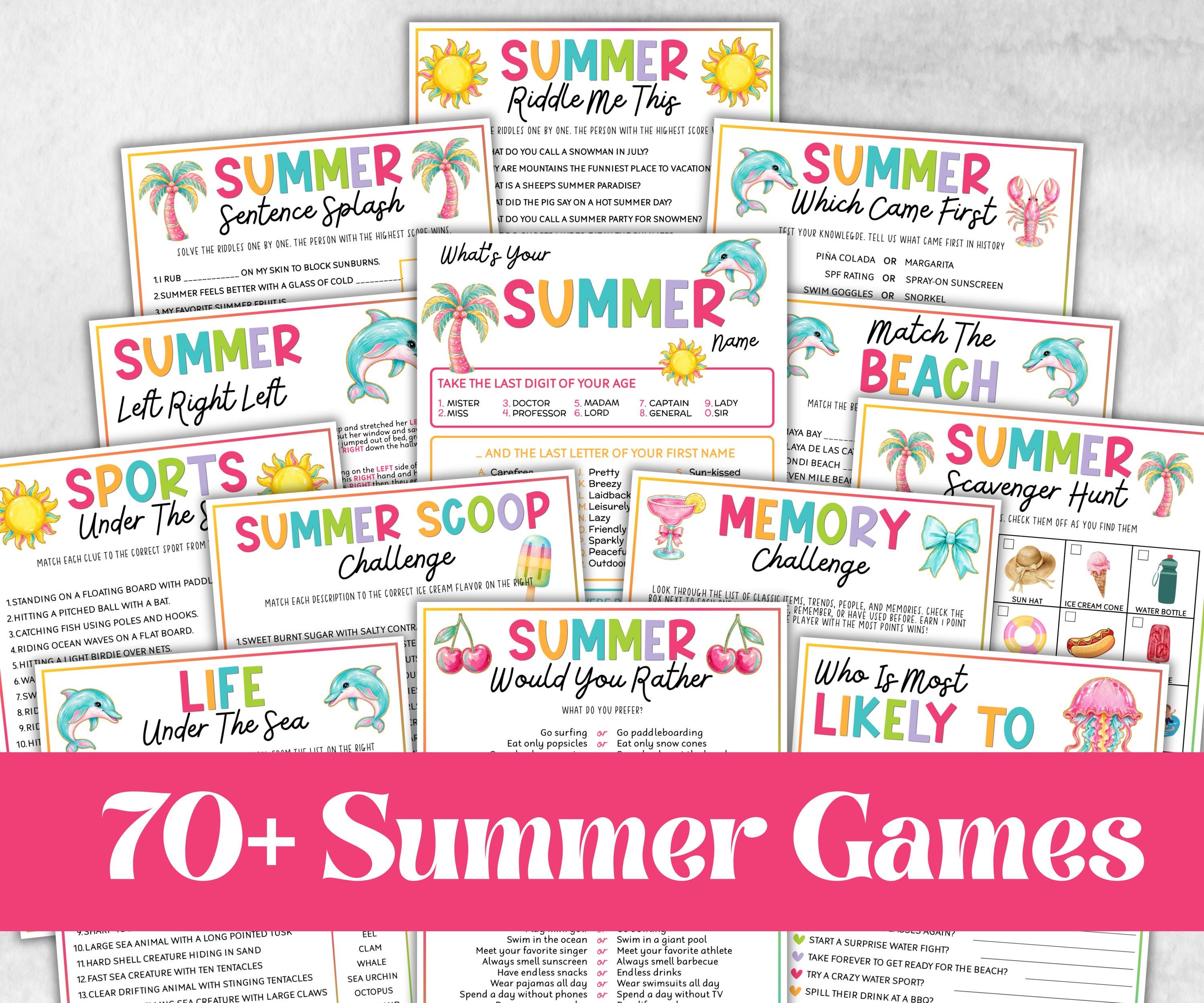 Summer Games Bundle, Family Game Night, Ice breaker, beach party, breakfast, Road Trips, pool party BBQ, Would you rather, kids teens tweens