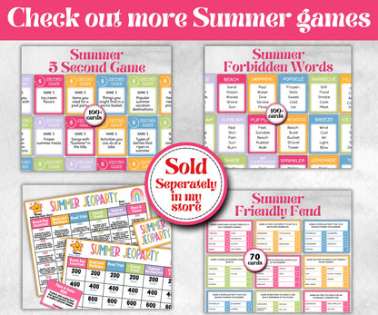 Summer Games Bundle, Family Game Night, Ice breaker, beach party, breakfast, Road Trips, pool party BBQ, Would you rather, kids teens tweens